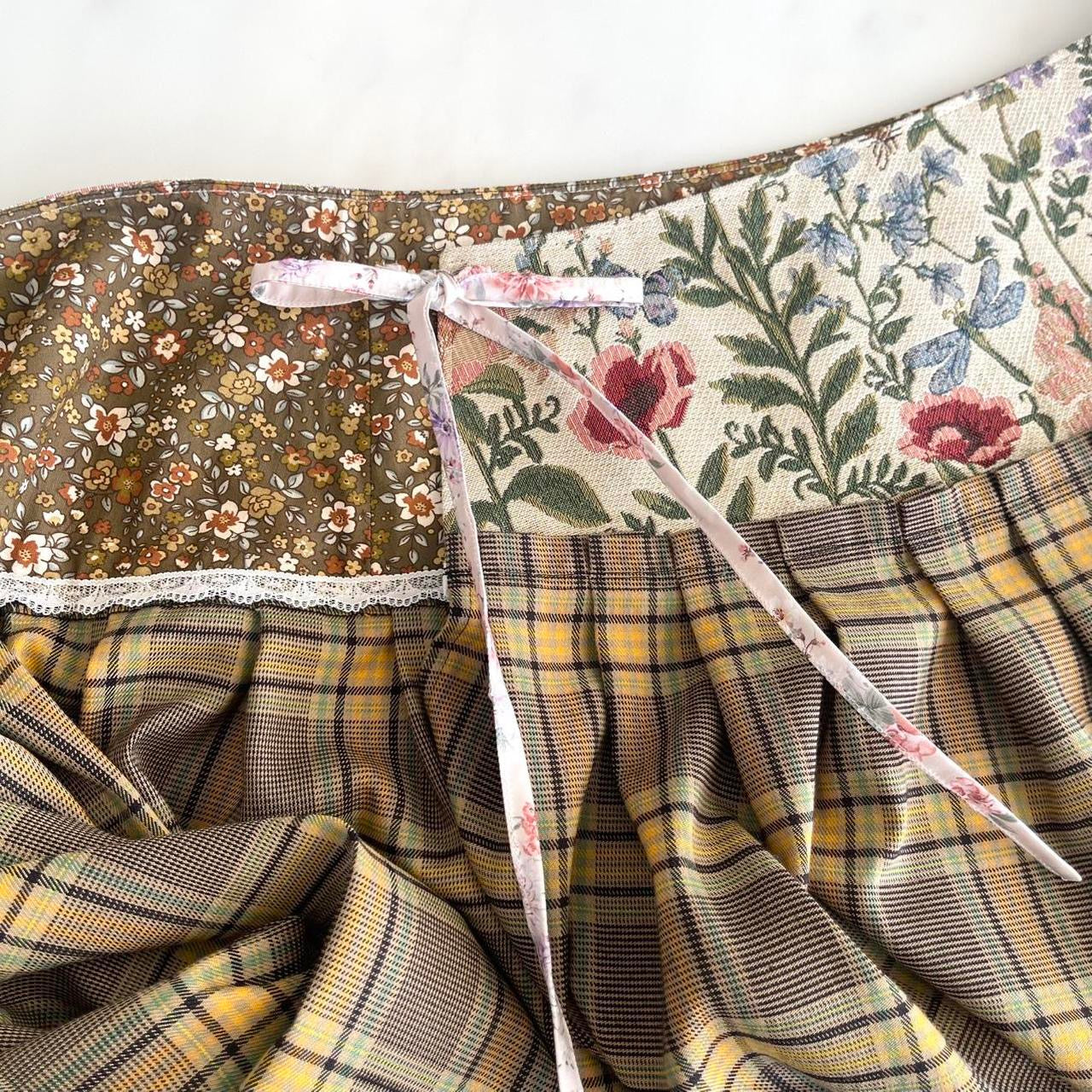 Botanical Cinnamon Tartan Midi Wrap Skirt πβ¨