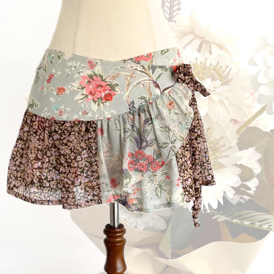 Blue Blooms Wrap Ruffle Mini Skirt