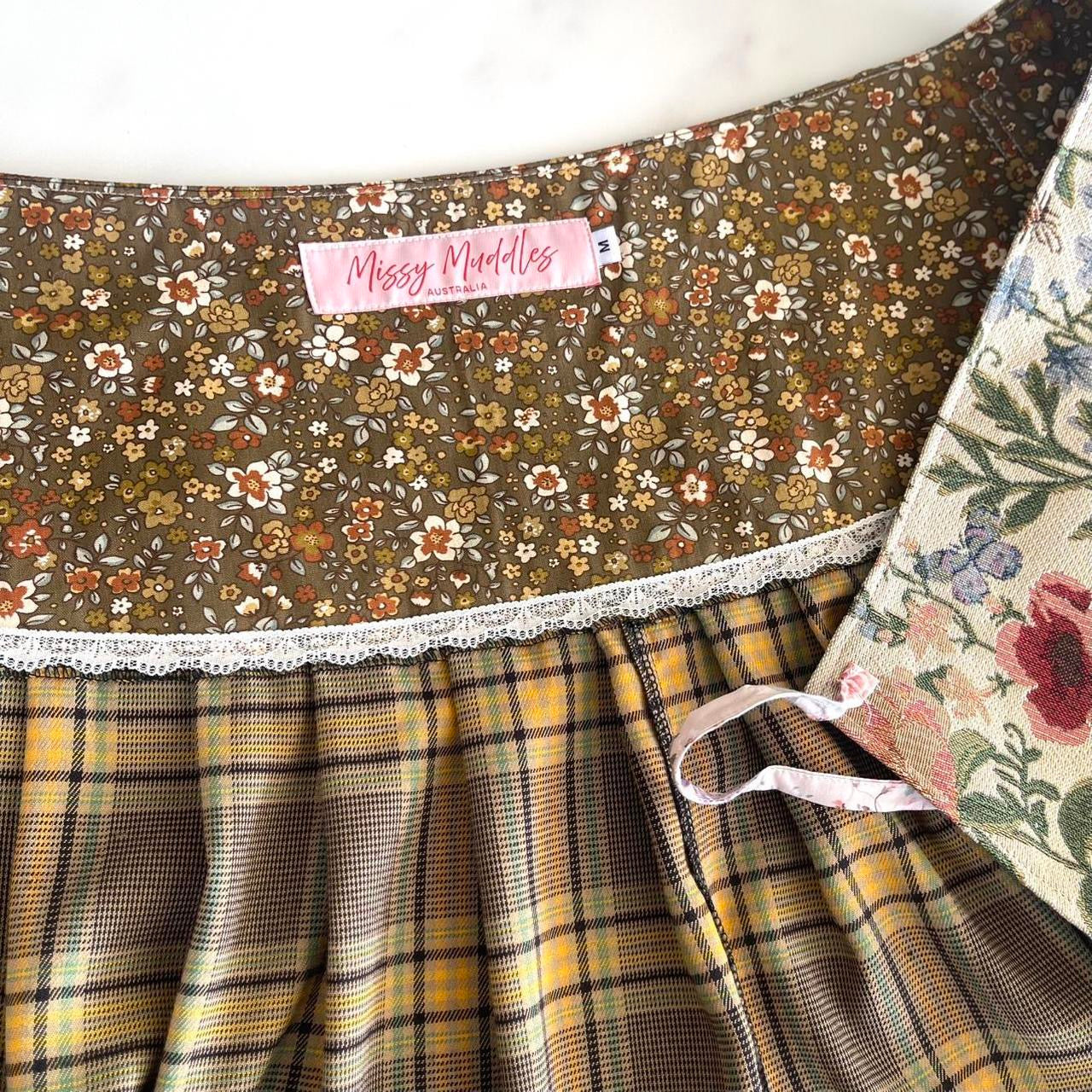 Botanical Cinnamon Tartan Midi Wrap Skirt  🎀✨