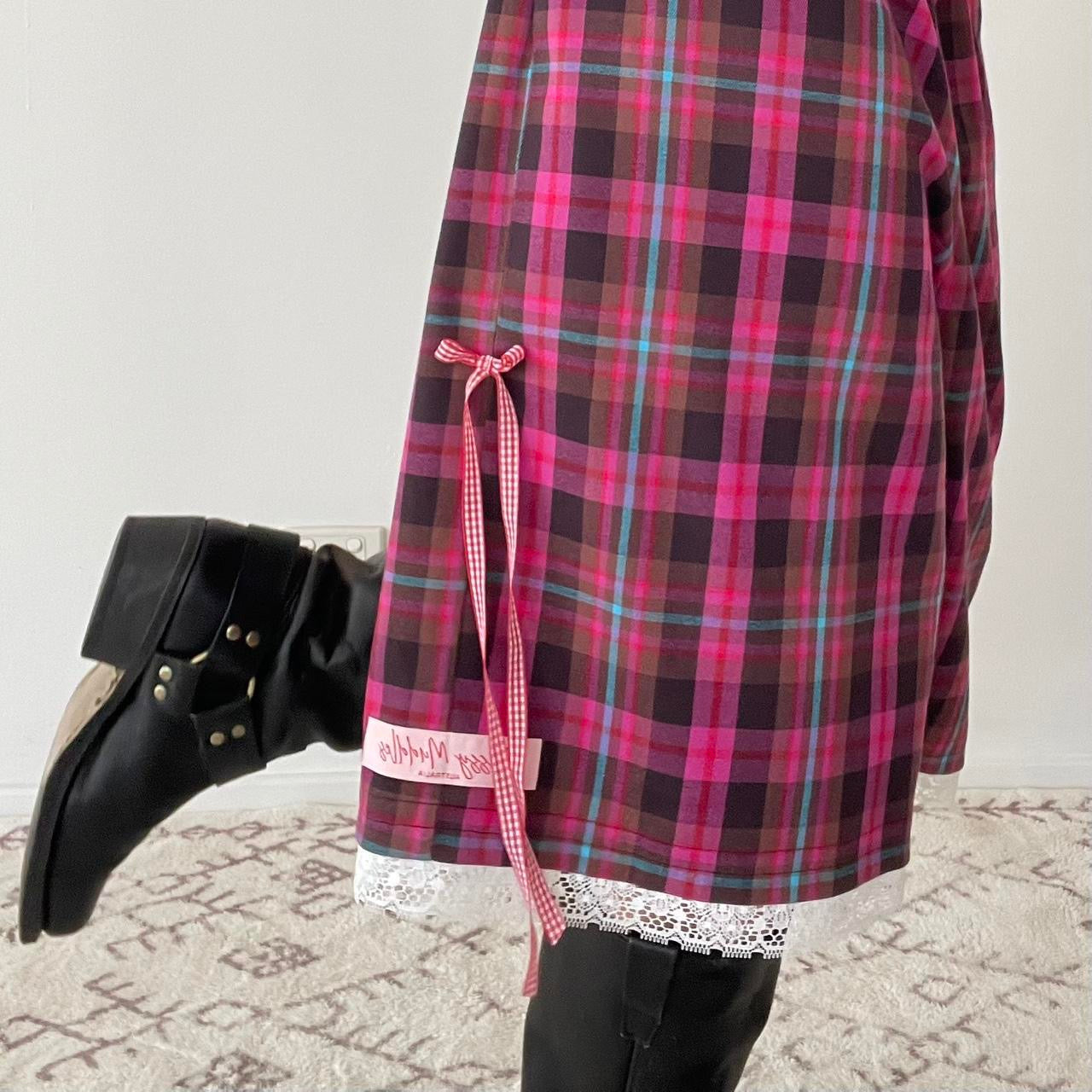 Oversized Cute Raspberry Tartan Baggy Shorts. *PRE-ORDER