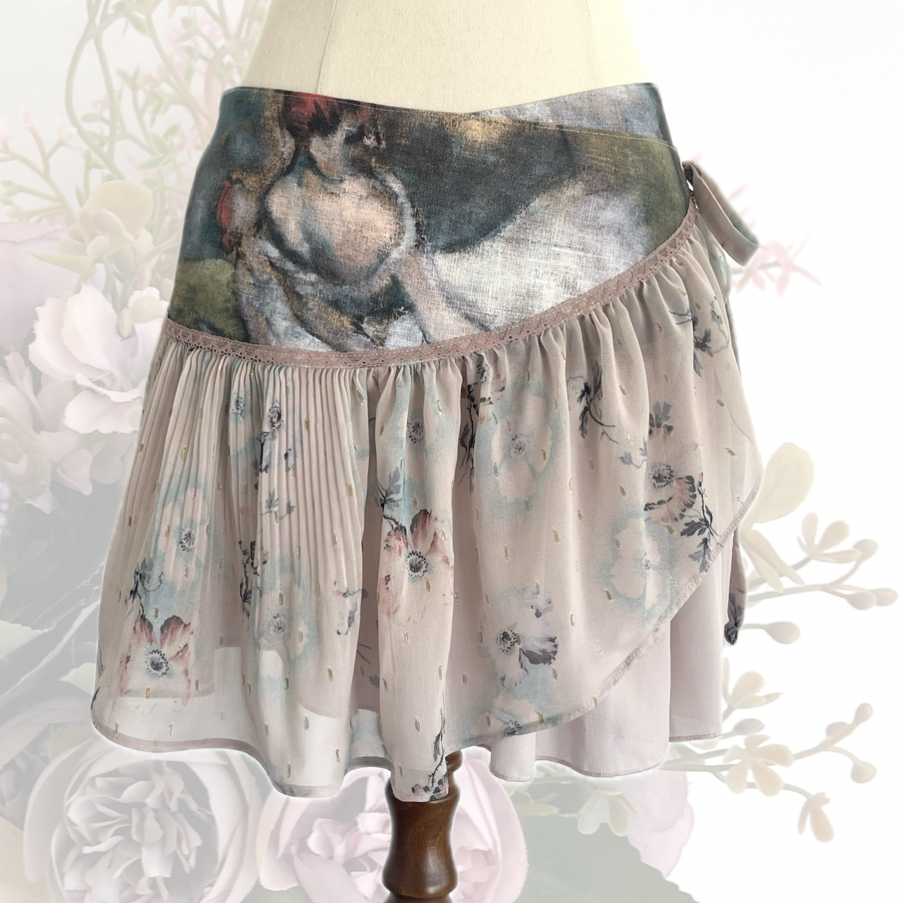Oil Painting Wrap Ruffle Mini Skirt
