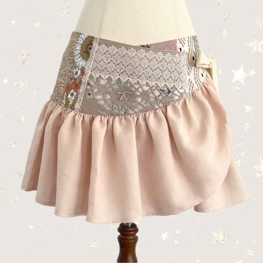 Patchwork Wrap Ruffle Mini Skirt