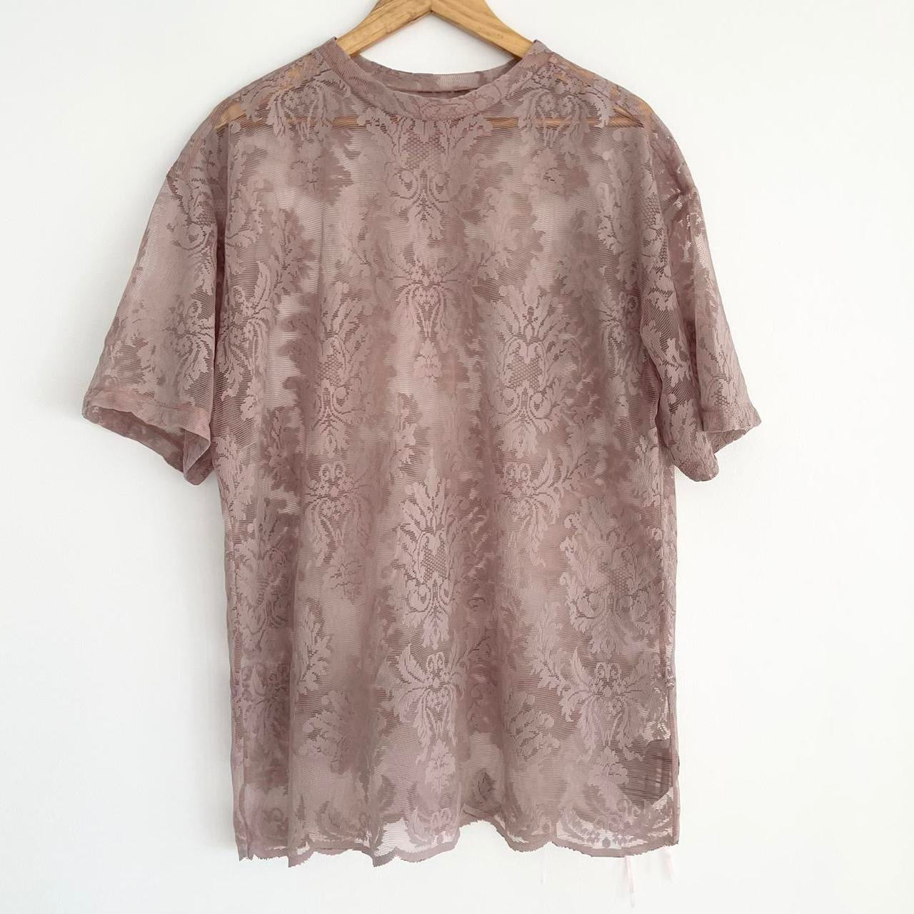 Mocha Blush Hand Dyed Lace Oversized Tshirt