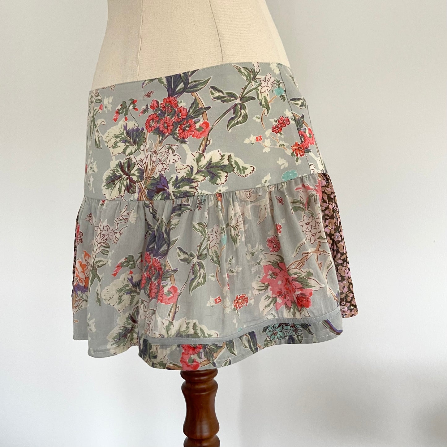 Blue Blooms Wrap Ruffle Mini Skirt