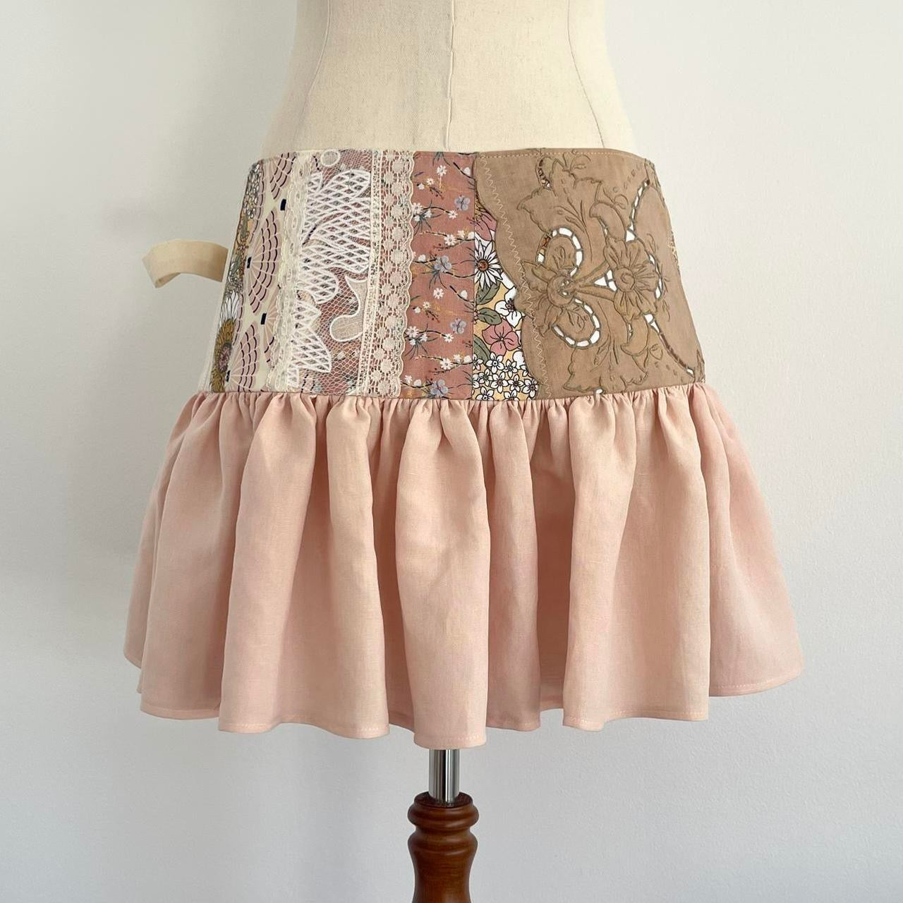Patchwork Wrap Ruffle Mini Skirt