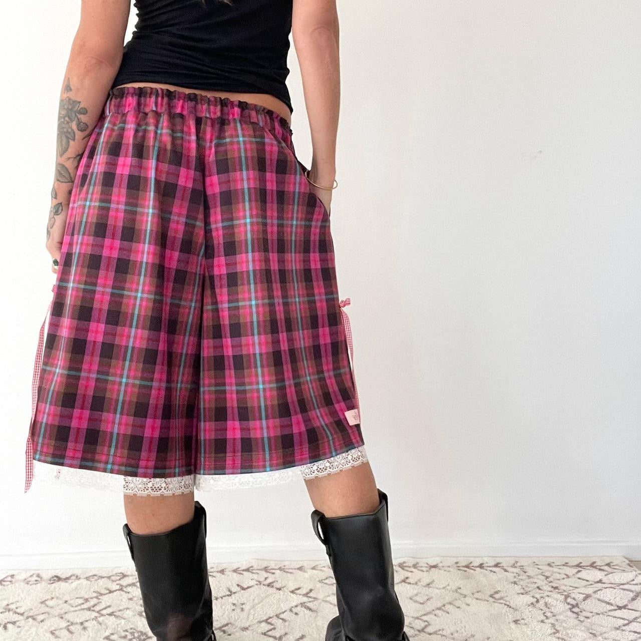 Oversized Cute Raspberry Tartan Baggy Shorts. *PRE-ORDER