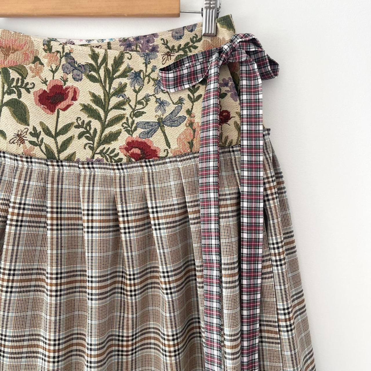 Botanical Caramel Tartan Midi Wrap Skirt 🎀✨