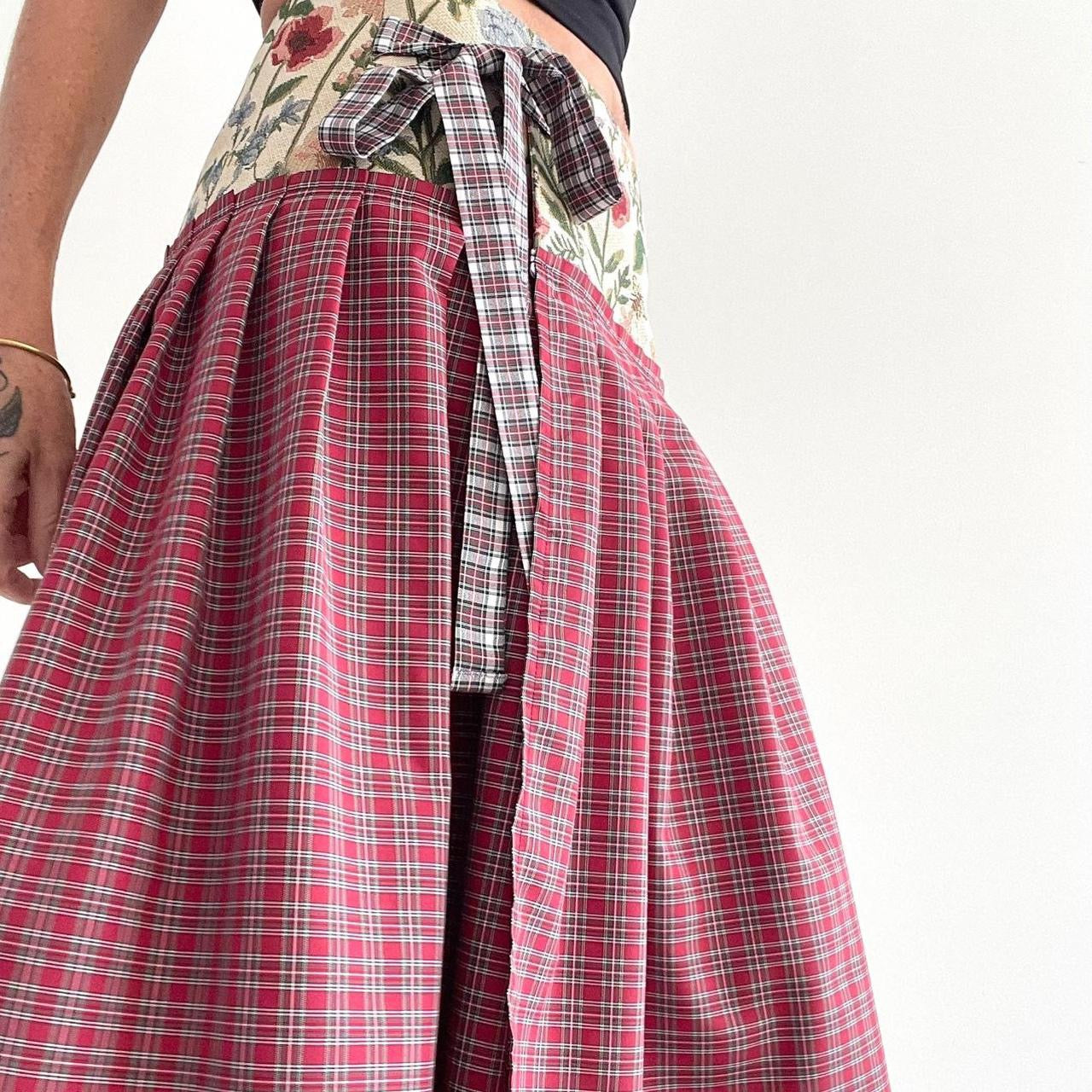 Botanical Ruby Tartan Midi Wrap Skirt 🎀✨
