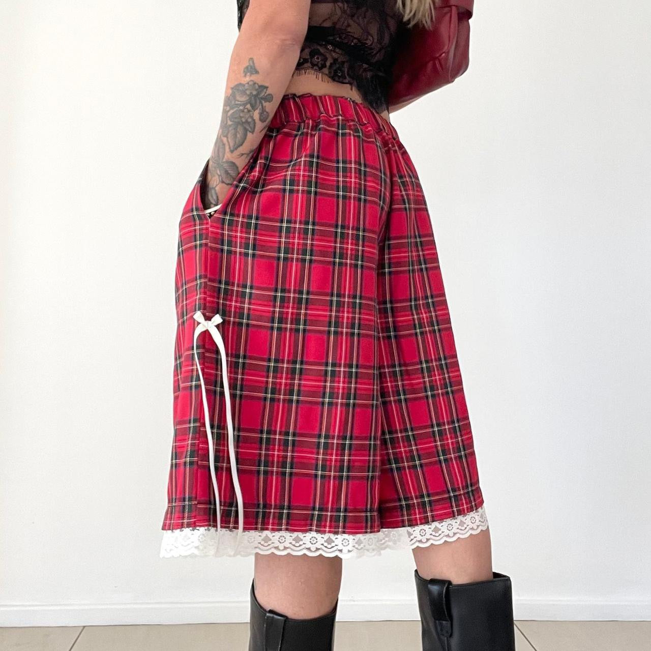 Oversized Cute Ruby Tartan Baggy Shorts. *PRE-ORDER