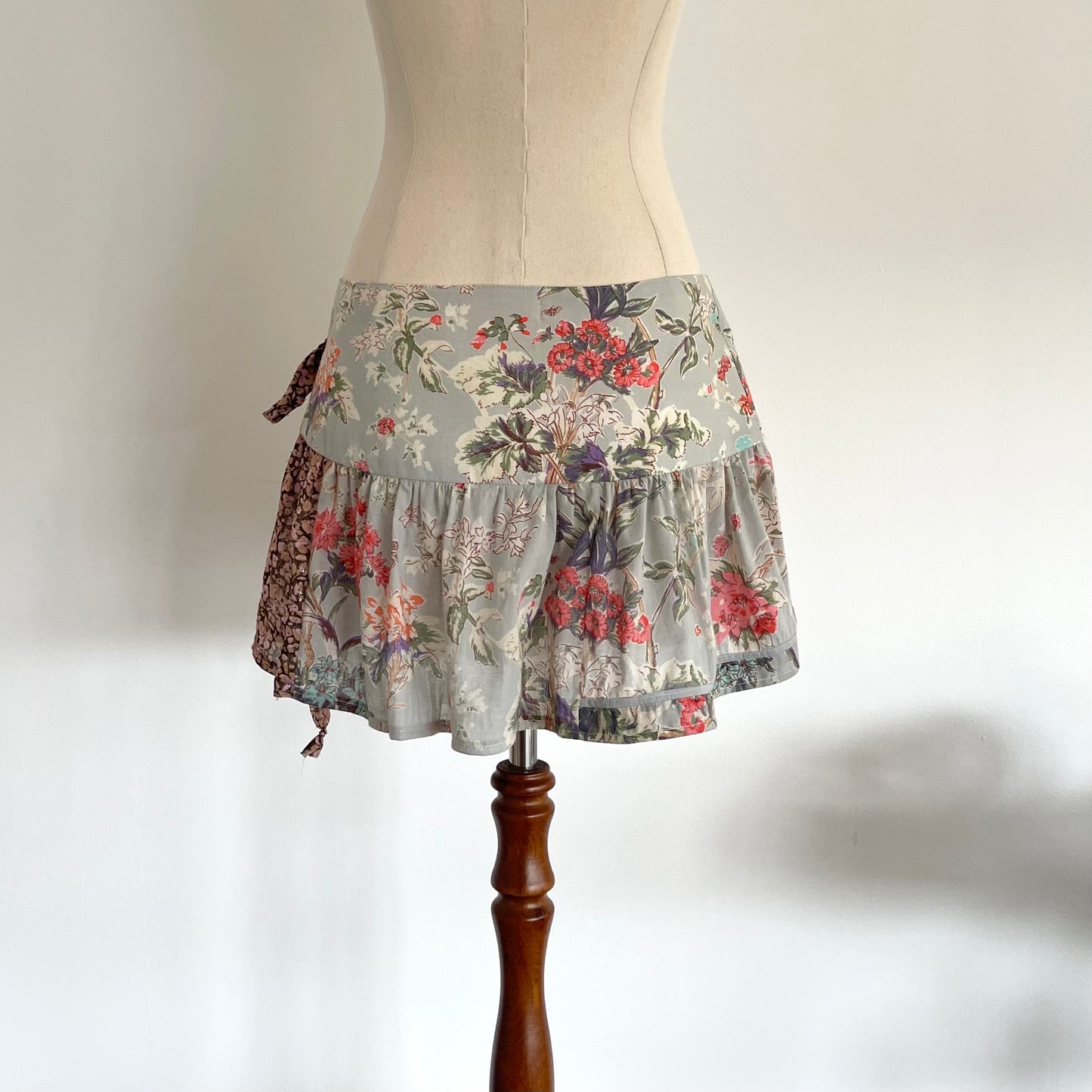 Blue Blooms Wrap Ruffle Mini Skirt
