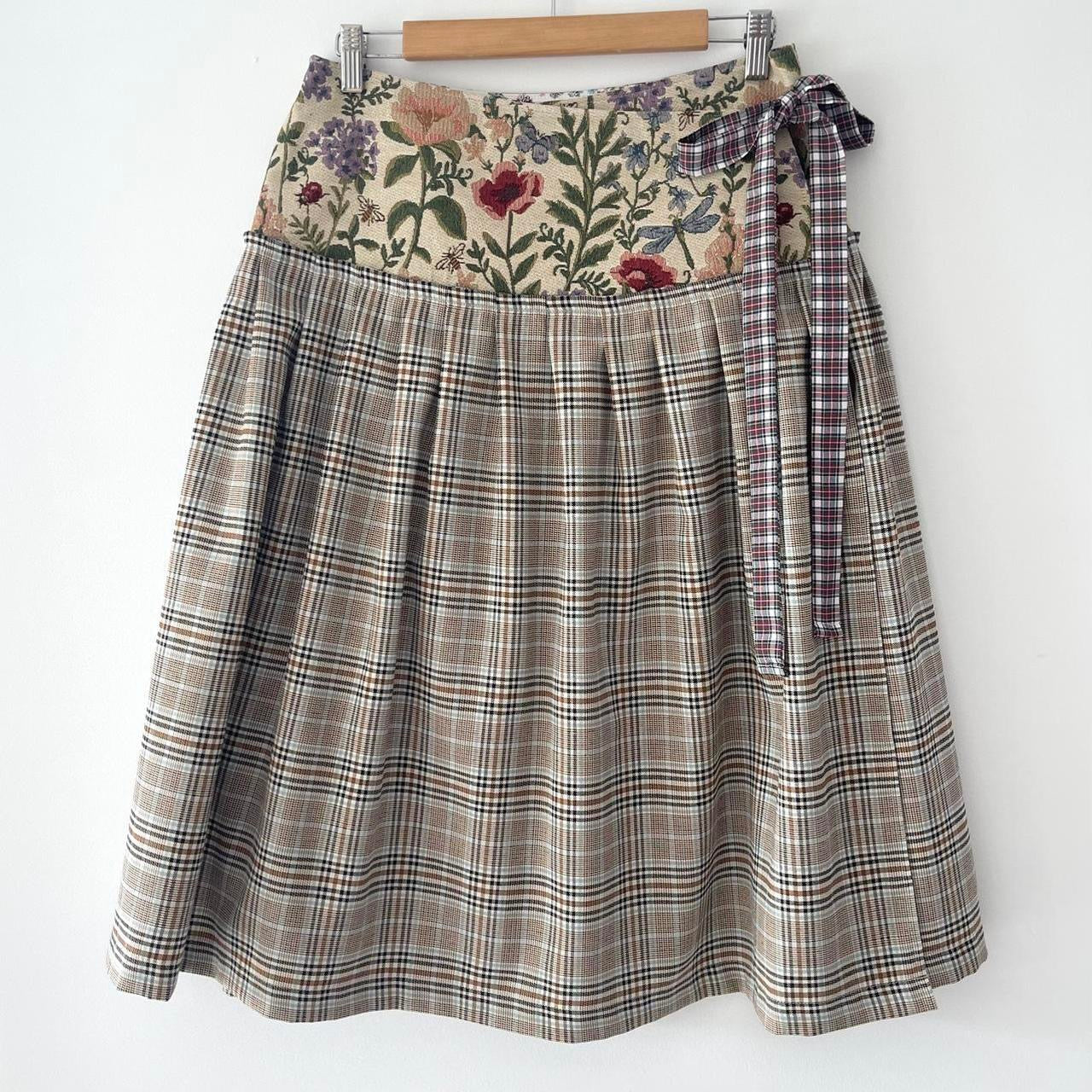 Botanical Caramel Tartan Midi Wrap Skirt 🎀✨