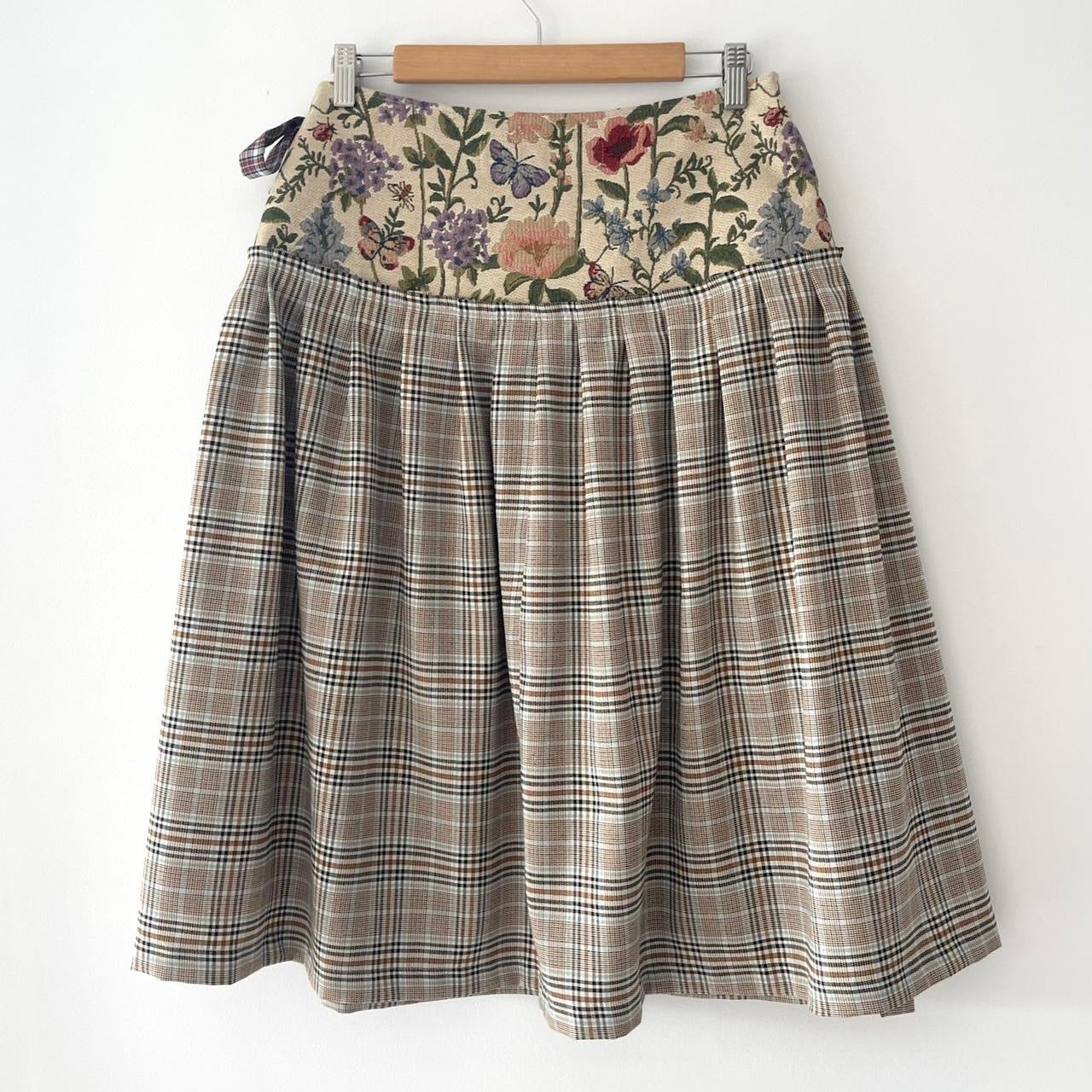 Botanical Caramel Tartan Midi Wrap Skirt 🎀✨