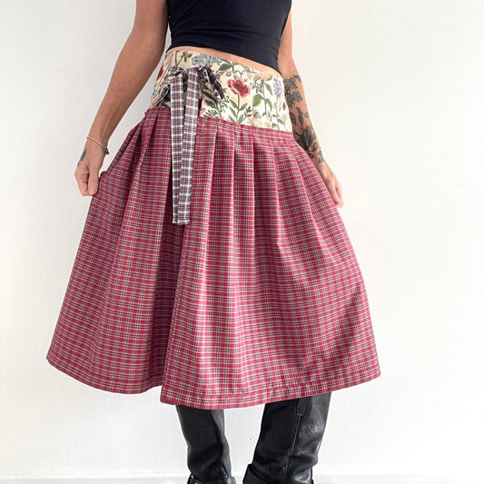 Botanical Ruby Tartan Midi Wrap Skirt 🎀✨