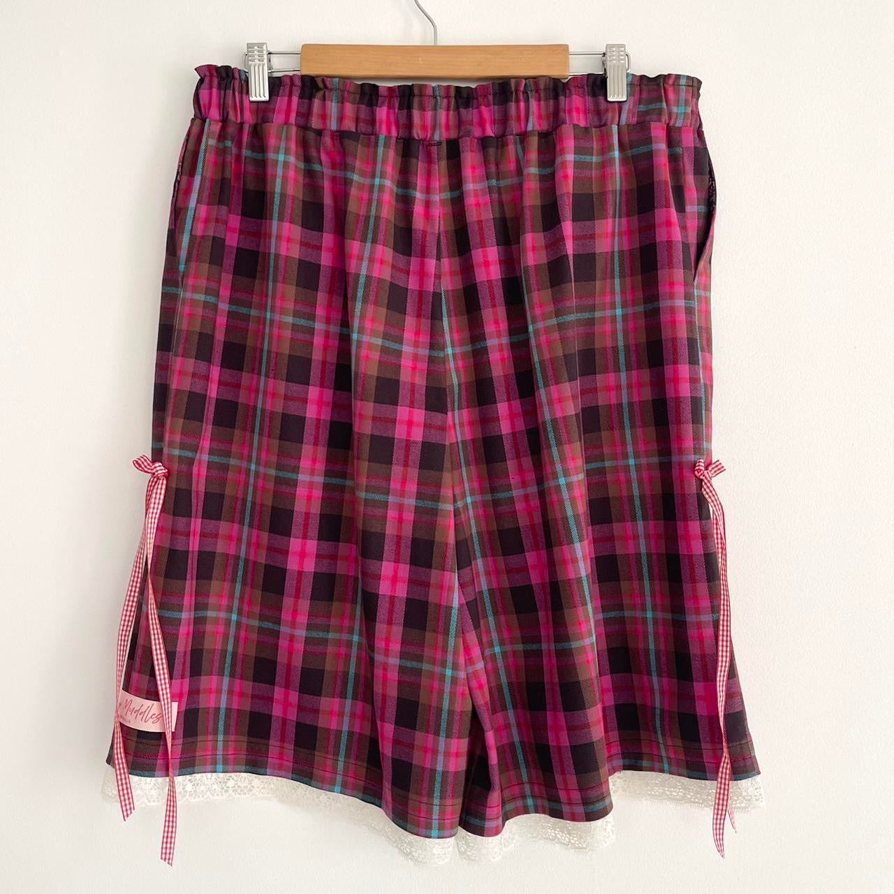 Oversized Cute Raspberry Tartan Baggy Shorts. *PRE-ORDER