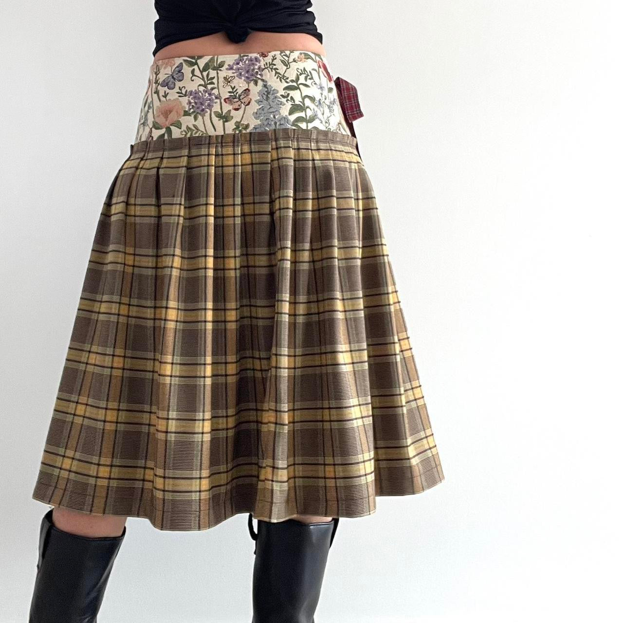 Botanical Cinnamon Tartan Midi Wrap Skirt  🎀✨