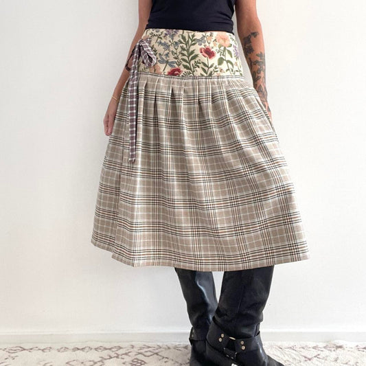 Botanical Caramel Tartan Midi Wrap Skirt 🎀✨