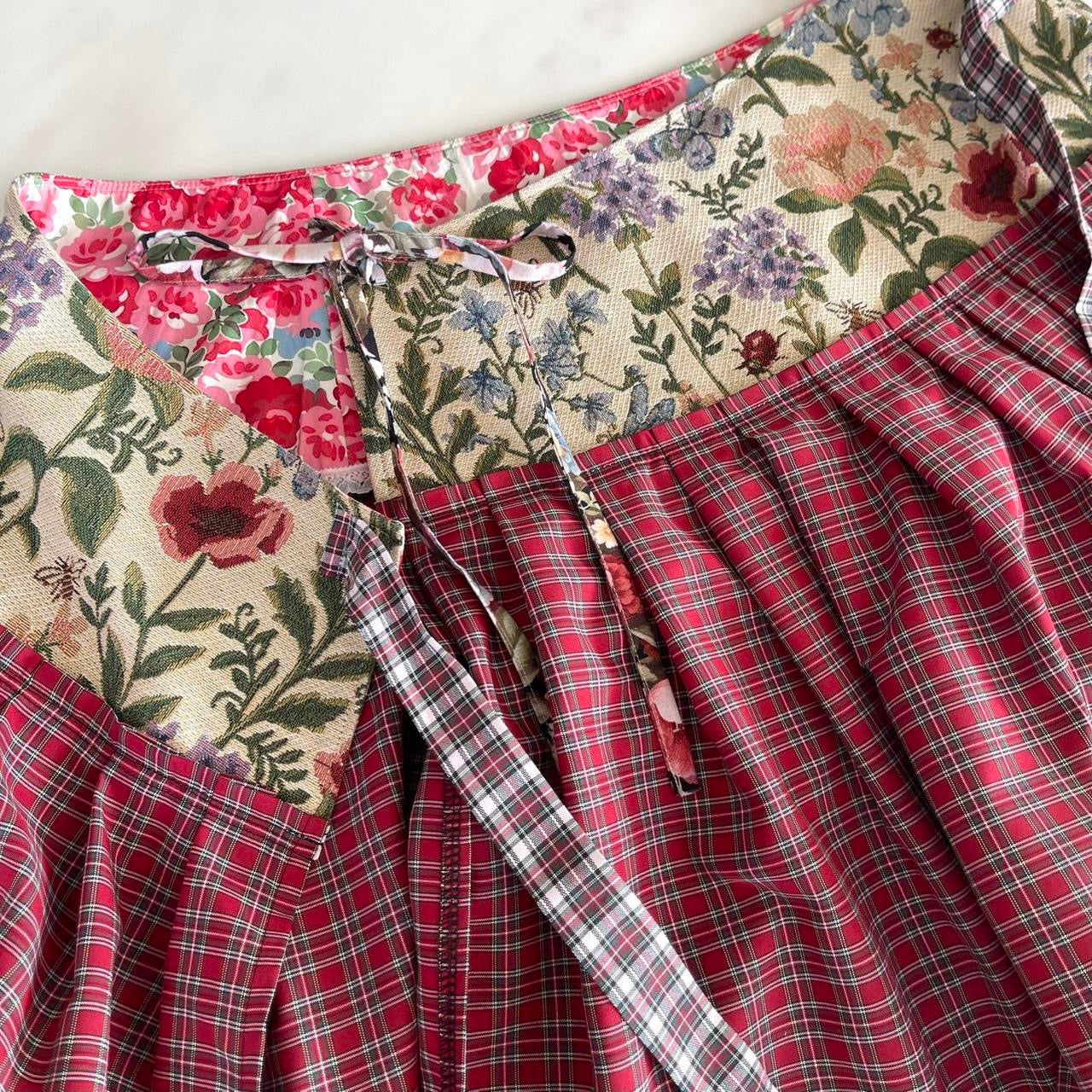 Botanical Ruby Tartan Midi Wrap Skirt 🎀✨