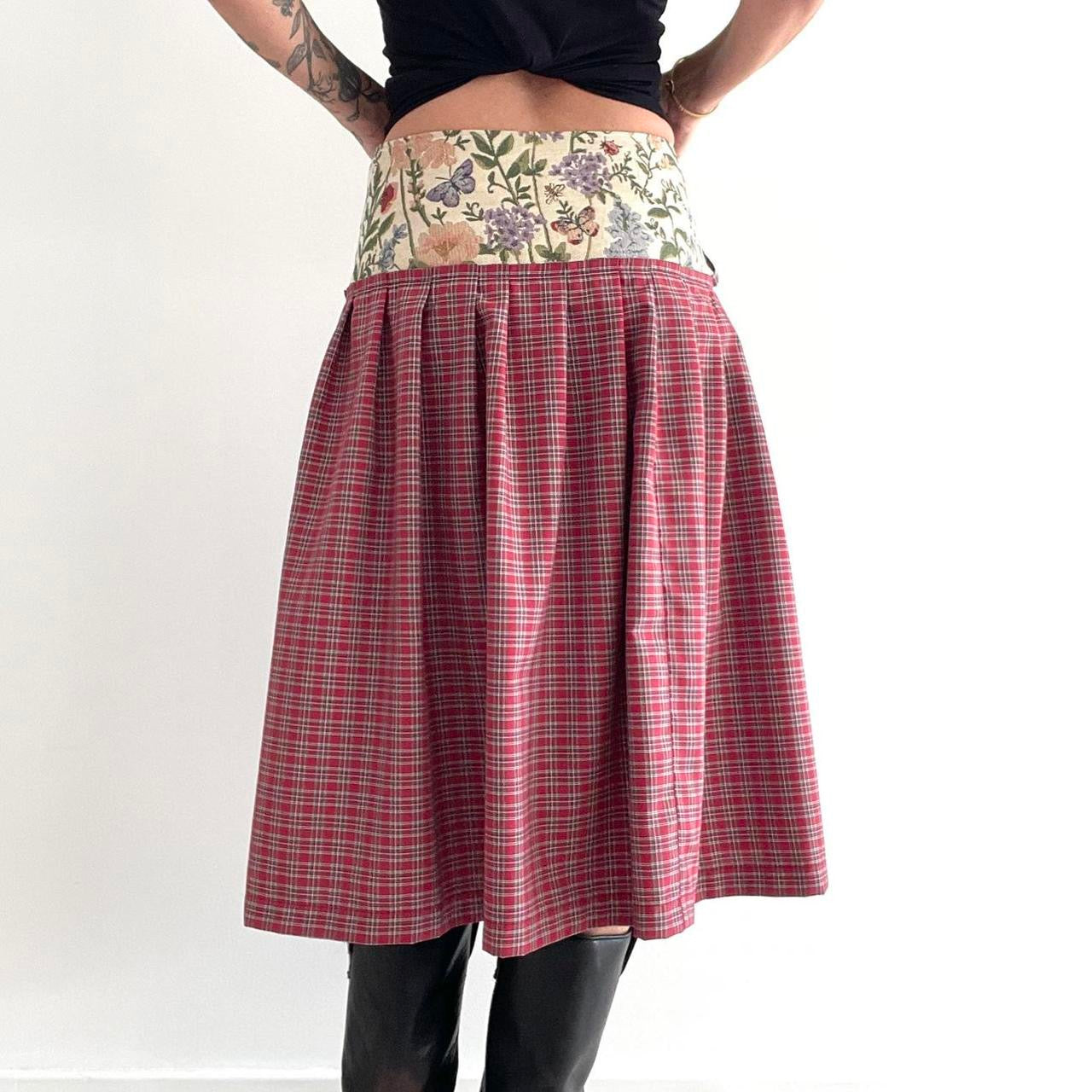 Botanical Ruby Tartan Midi Wrap Skirt 🎀✨