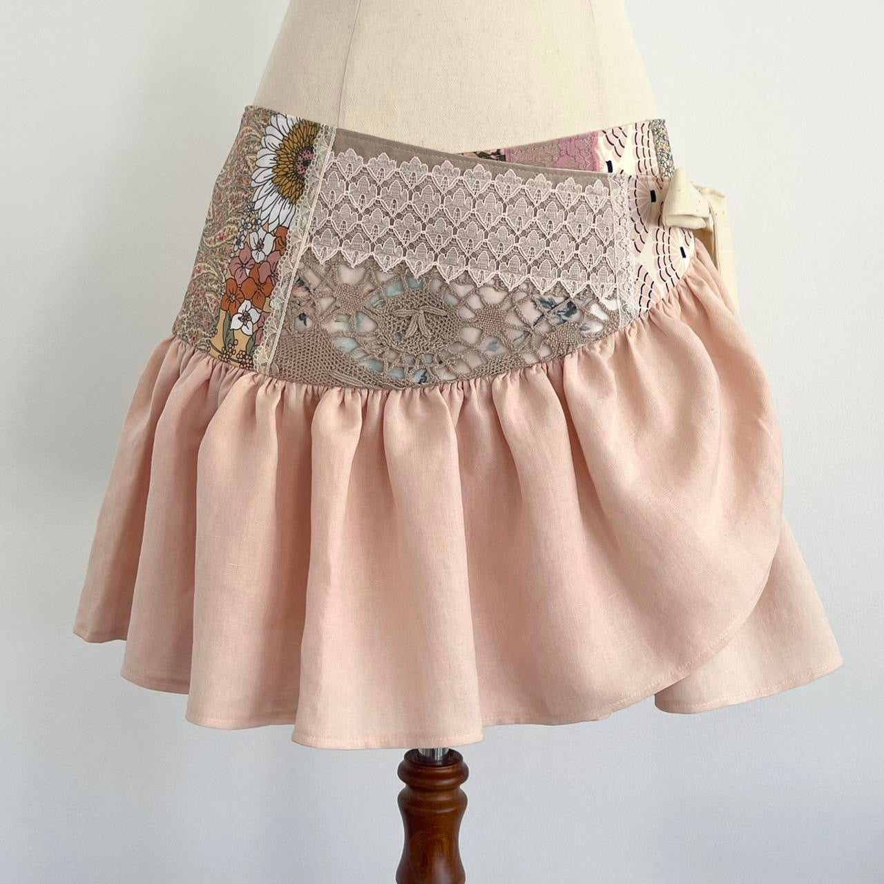 Patchwork Wrap Ruffle Mini Skirt