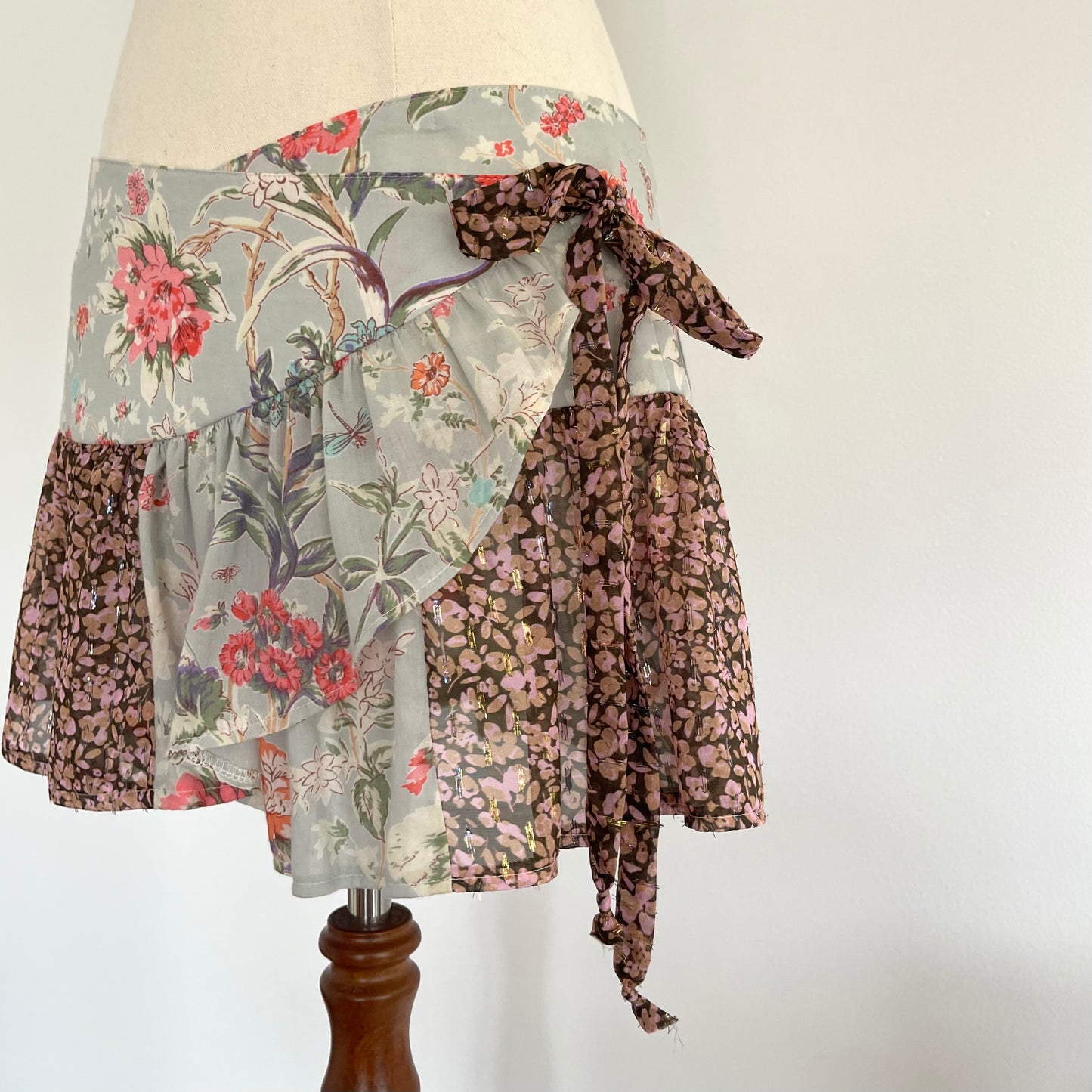 Blue Blooms Wrap Ruffle Mini Skirt