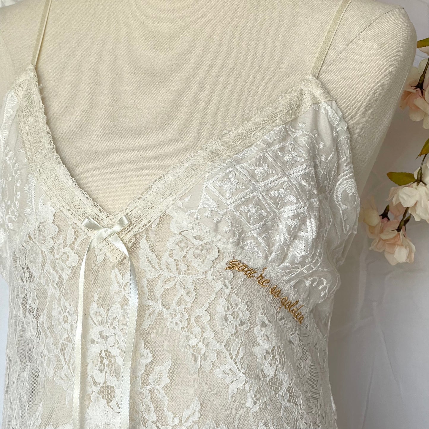 Golden Lace Slip Dress