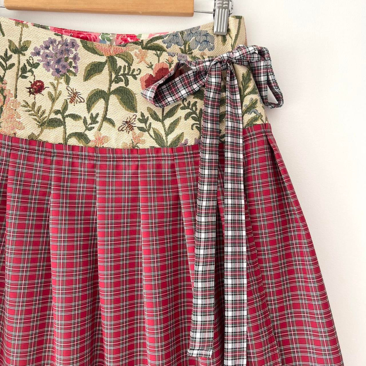 Botanical Ruby Tartan Midi Wrap Skirt 🎀✨