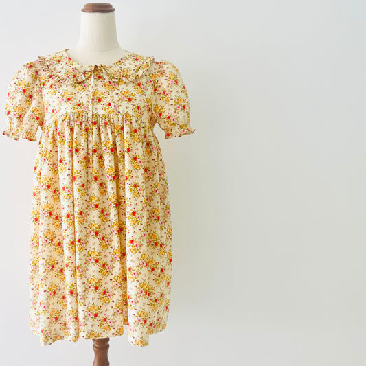 ✨ Yellow Vintage Floral Babydoll Mini Dress with separate collar. Small