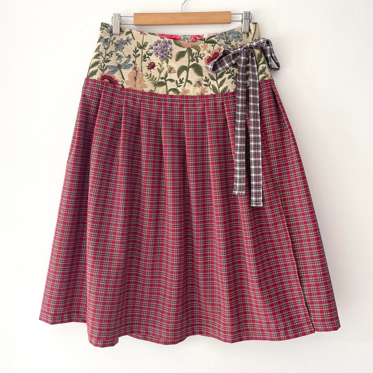 Botanical Ruby Tartan Midi Wrap Skirt 🎀✨