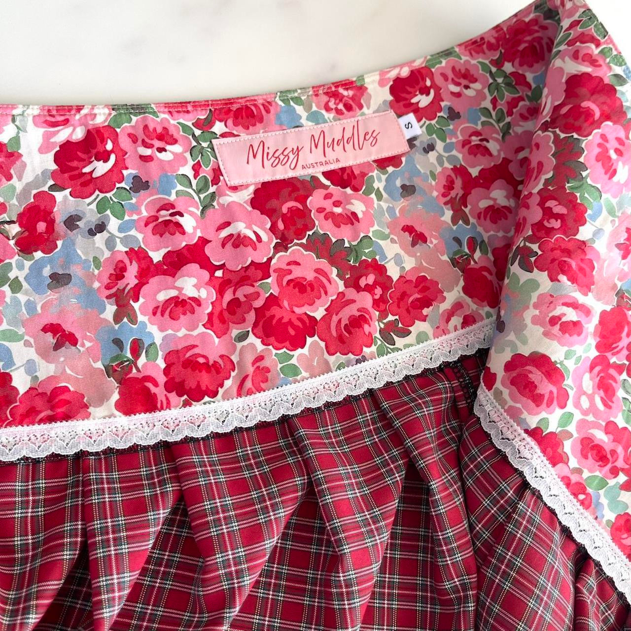 Botanical Ruby Tartan Midi Wrap Skirt 🎀✨