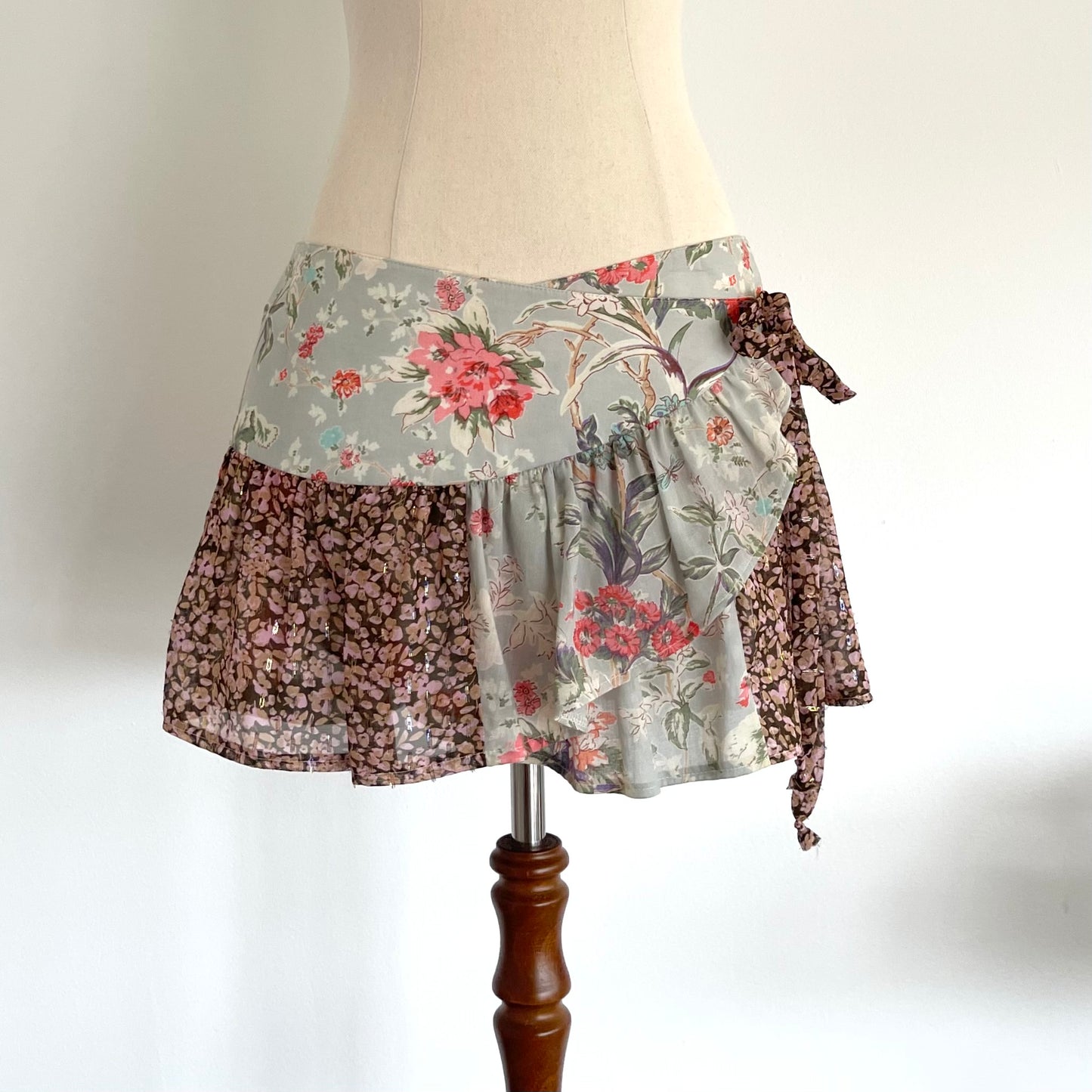 Blue Blooms Wrap Ruffle Mini Skirt