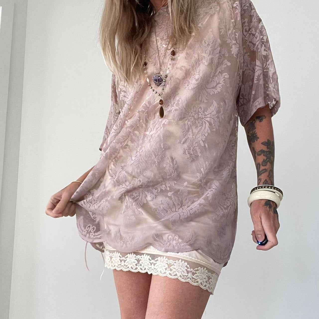 Mocha Blush Hand Dyed Lace Oversized Tshirt