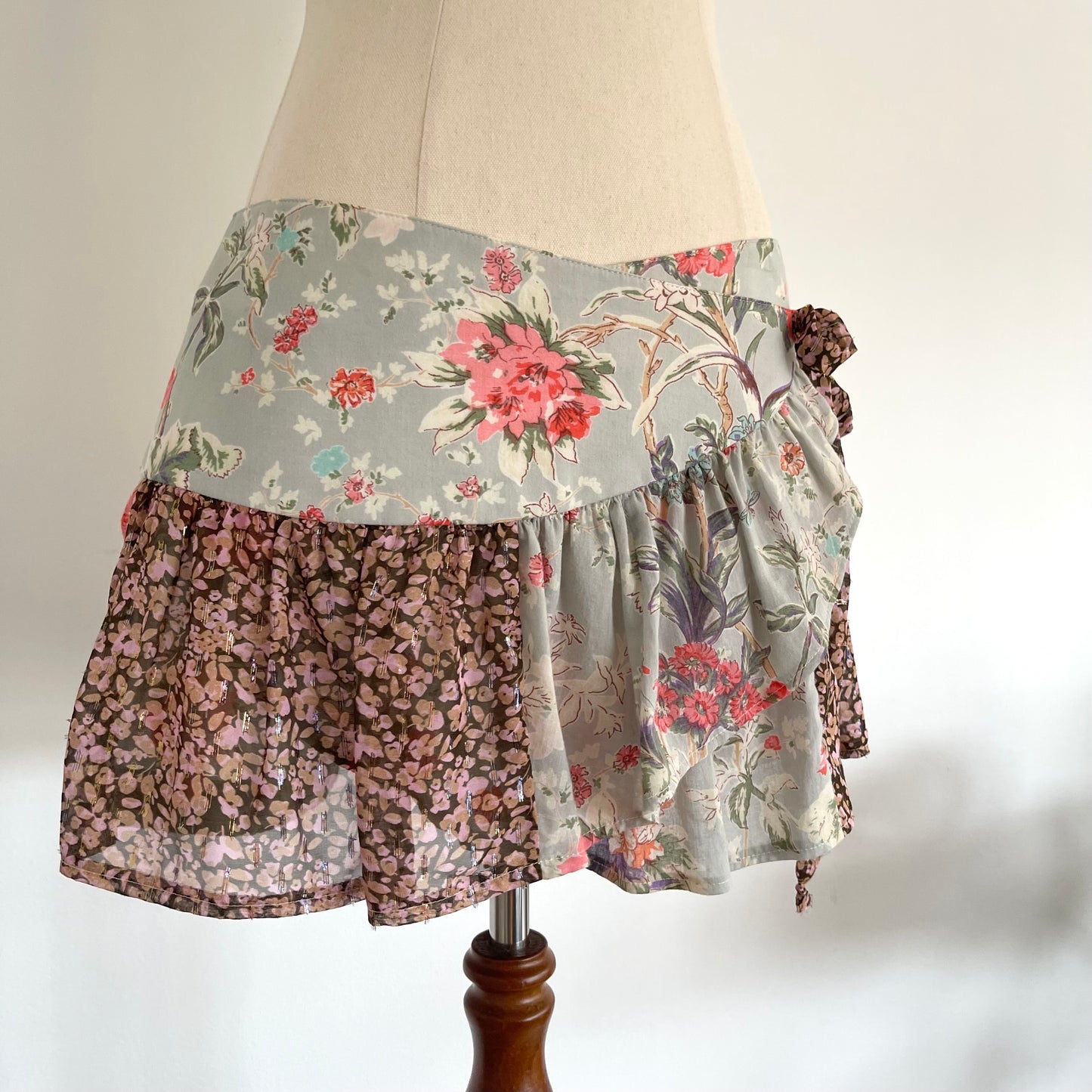 Blue Blooms Wrap Ruffle Mini Skirt