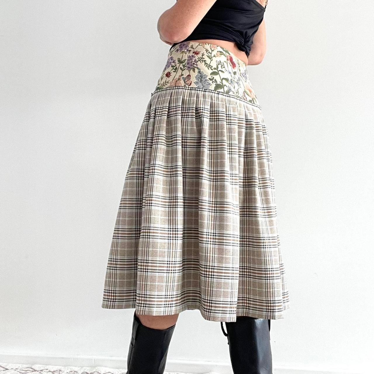 Botanical Caramel Tartan Midi Wrap Skirt 🎀✨