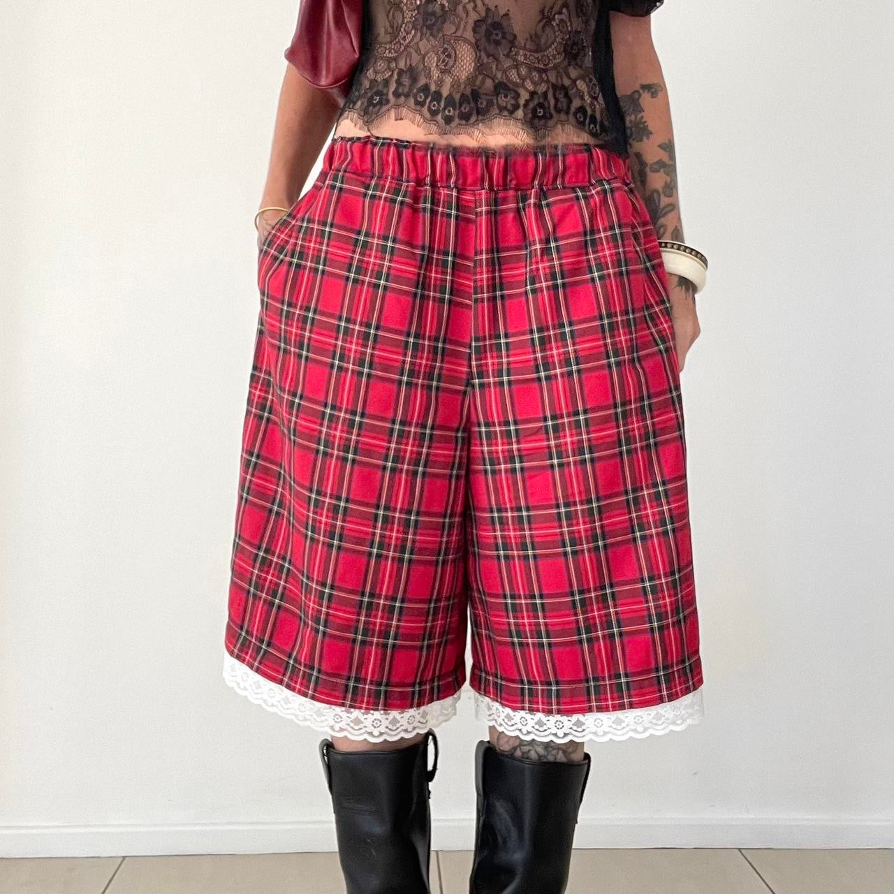 Oversized Cute Ruby Tartan Baggy Shorts. *PRE-ORDER