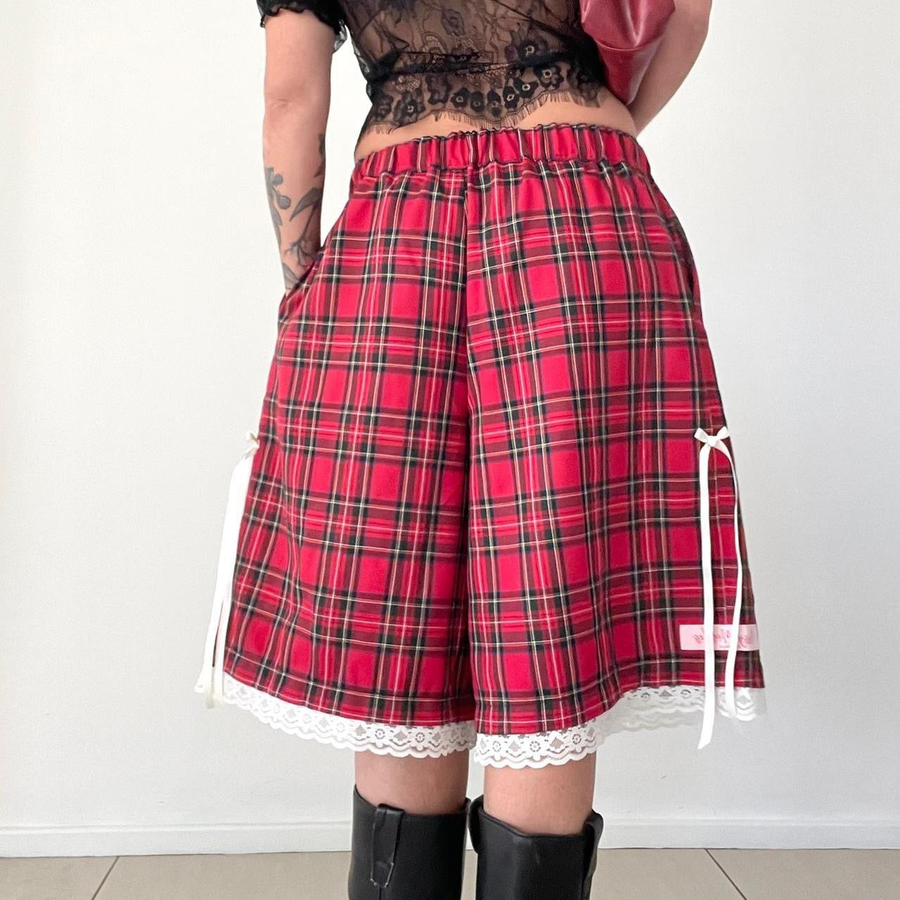 Oversized Cute Ruby Tartan Baggy Shorts. *PRE-ORDER