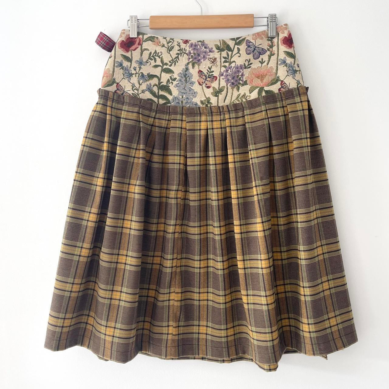 Botanical Cinnamon Tartan Midi Wrap Skirt  🎀✨