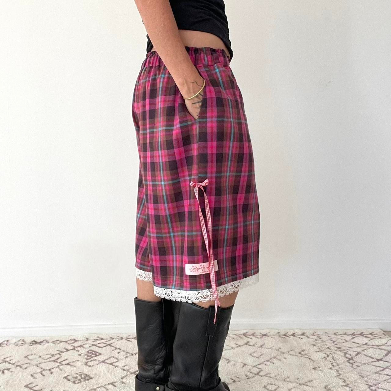 Oversized Cute Raspberry Tartan Baggy Shorts. *PRE-ORDER