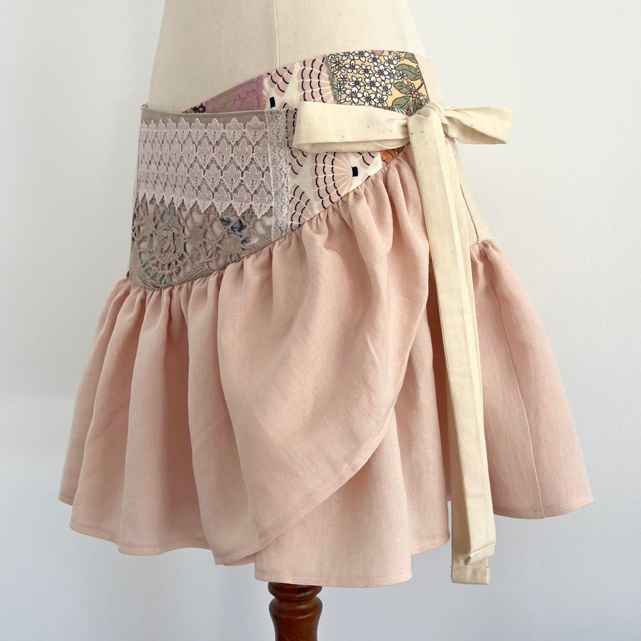 Patchwork Wrap Ruffle Mini Skirt