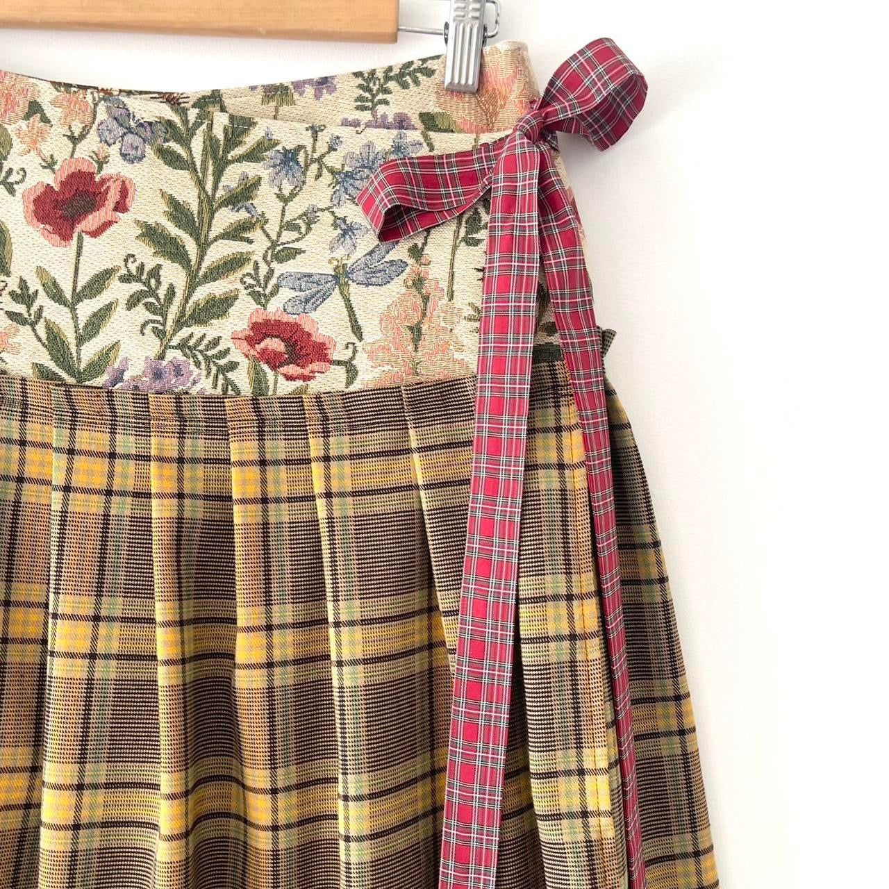 Botanical Cinnamon Tartan Midi Wrap Skirt  🎀✨