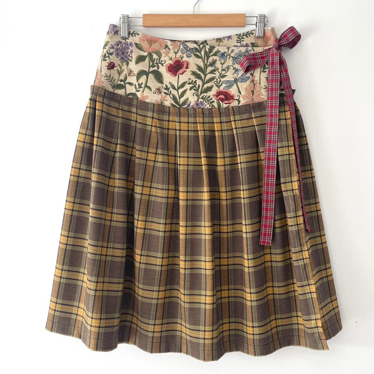 Botanical Cinnamon Tartan Midi Wrap Skirt  🎀✨