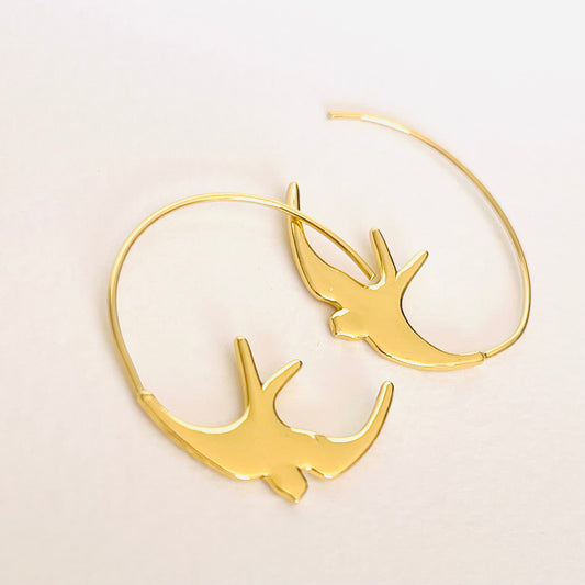 Love Birds Gold Plated Hoop Earrings