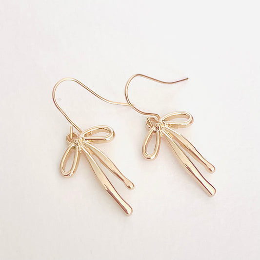 Ribbon Bow Gold Drop Earrings