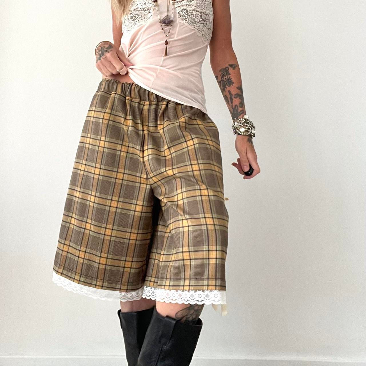 Oversized Cute Saffron Tartan Baggy Shorts. *PRE-ORDER