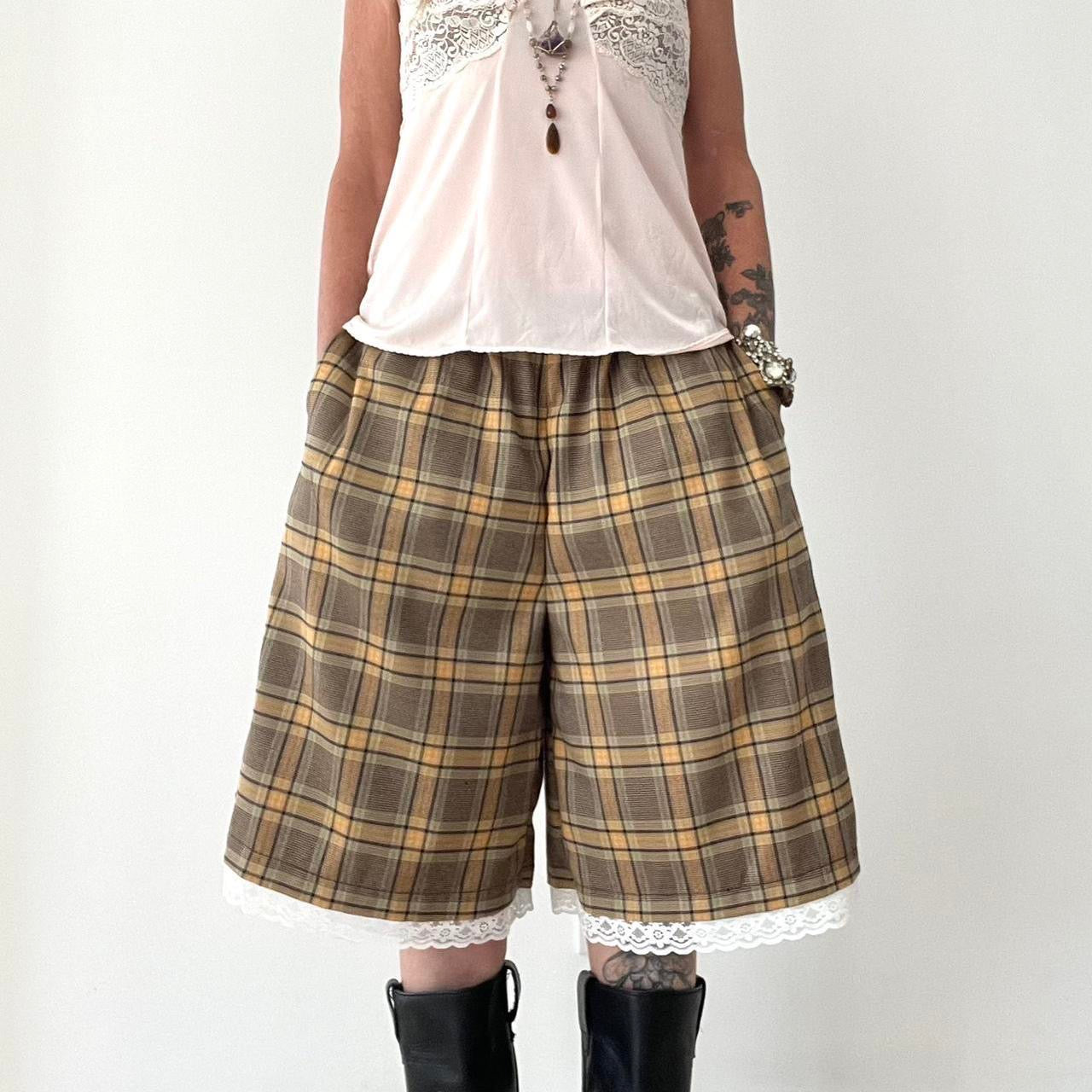 Oversized Cute Saffron Tartan Baggy Shorts. *PRE-ORDER