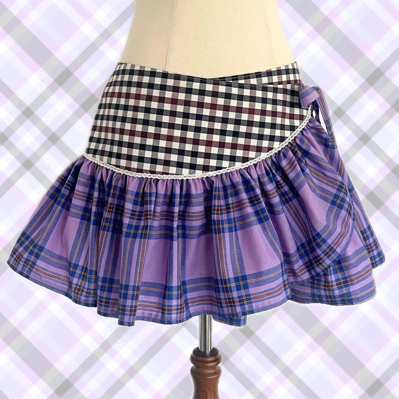 Purple Plaid Mini Wrap Skirt Medium