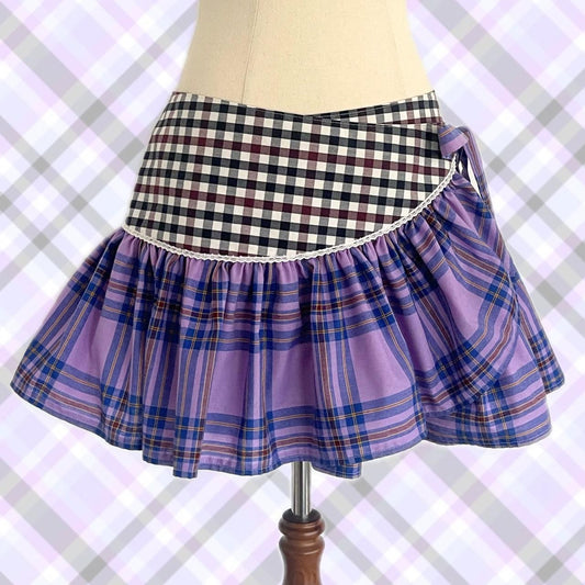 Purple Plaid Mini Wrap Skirt Medium