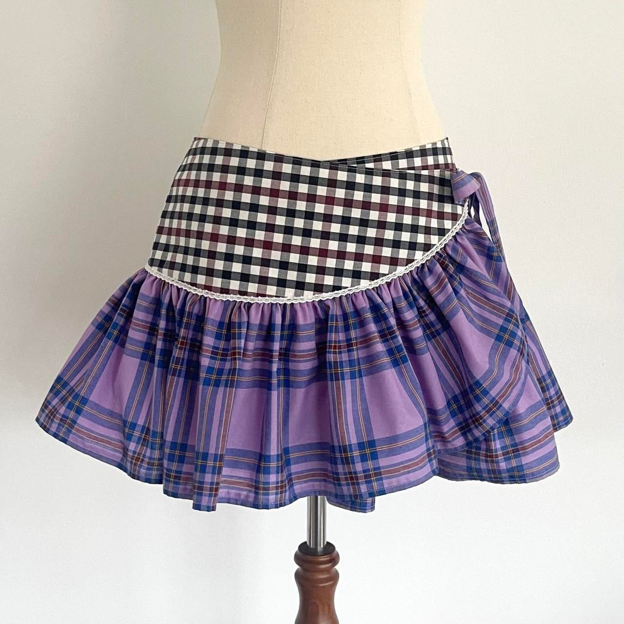 Purple Plaid Mini Wrap Skirt Medium