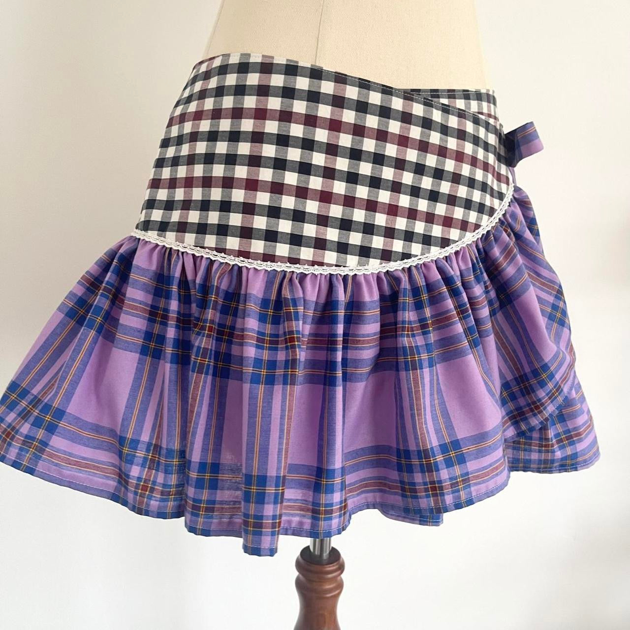 Purple Plaid Mini Wrap Skirt Medium