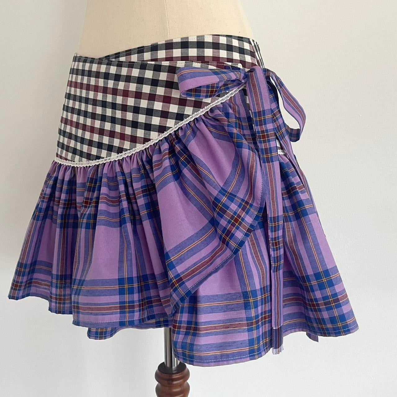 Purple Plaid Mini Wrap Skirt Medium