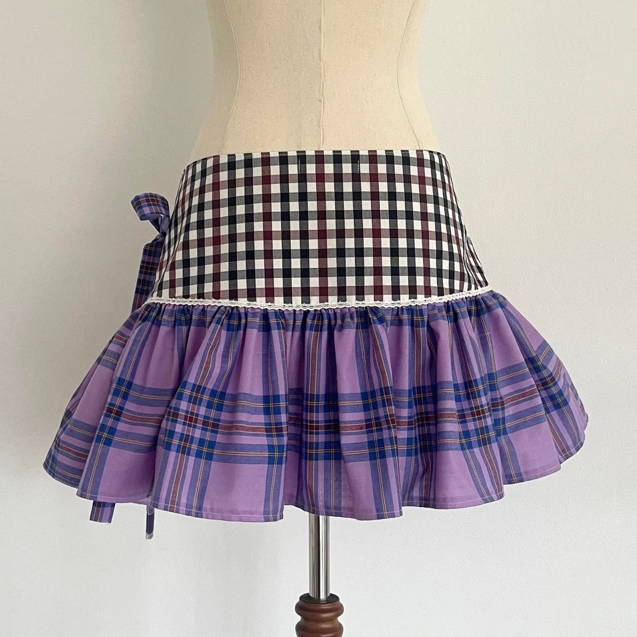 Purple Plaid Mini Wrap Skirt Medium